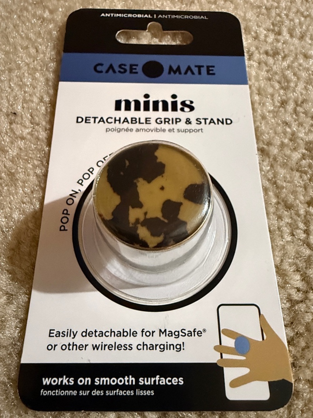 NWT Case-Mate Minis Detachable Grip & Stand - Tan/Brown/gold